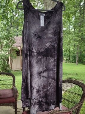 NWT Vine Street Apparel Boho Gray Black Tie Dye Ruffle Size Medium
